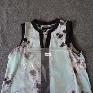 Ellen Tracy Sleeveless Top Medium‎ Floral Cool Mint Black Trim Blouse NWT